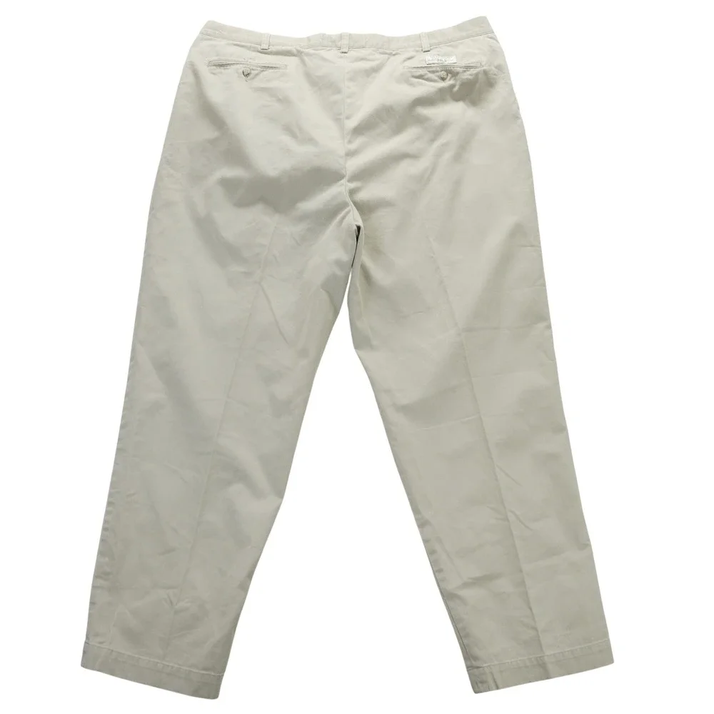 Polo Ralph Lauren Big Andrew Pant Mens 44x32 Tan Khaki Pleated Cotton Chinos